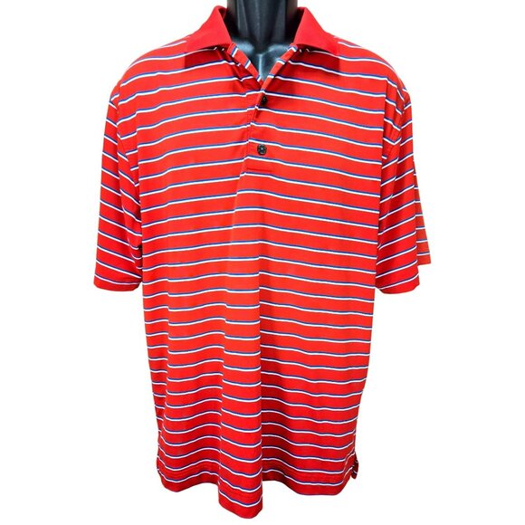 Footjoy FJ Mens Red Striped Lisle Golf Polo Shirt Medium - Picture 1 of 7